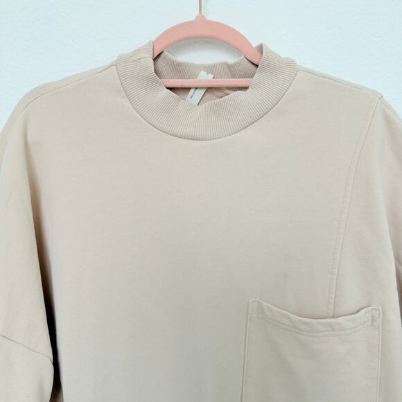 Nap Crew Neck Drawstring Waist Loungewear Oversized Sweatshirt Cream Size XL - Picture 2 of 7